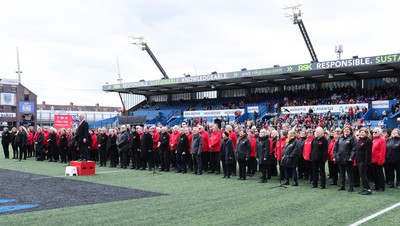 210424 - Wales v France, Guinness Women’s 6 Nations - The choir and band entertain the crowd ahead of the match