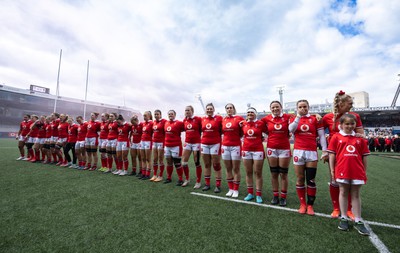 210424 - Wales v France, Guinness Women’s 6 Nations - Hannah Jones of Wales leads her team out to line up for the anthems