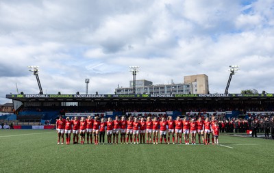 210424 - Wales v France, Guinness Women’s 6 Nations - The Welsh team line up for the anthems