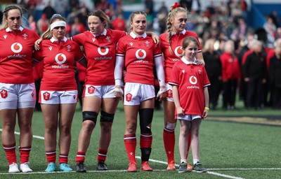 210424 - Wales v France, Guinness Women’s 6 Nations - The Wales team line up for the anthems