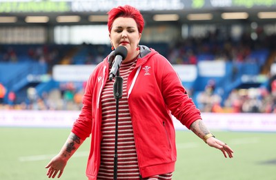 210424 - Wales v France, Guinness Women’s 6 Nations - Bronwen Lewis performs during half time