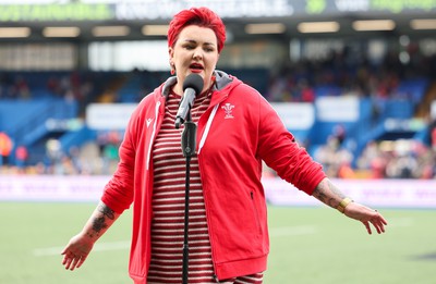 210424 - Wales v France, Guinness Women’s 6 Nations - Bronwen Lewis performs during half time