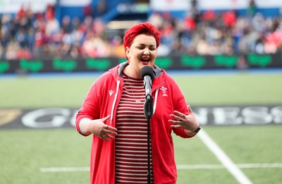 210424 - Wales v France, Guinness Women’s 6 Nations - Bronwen Lewis performs during half time