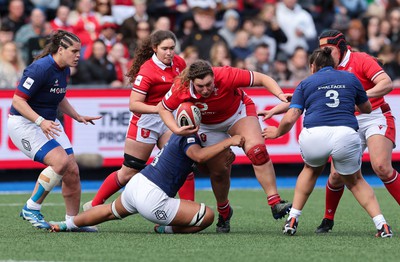 210424 - Wales v France, Guinness Women’s 6 Nations - Gwenllian Pyrs of Wales charges forward