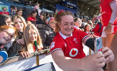 210424 - Wales v France, Guinness Women’s 6 Nations - Abbie Fleming of Wales fans at the end of the match