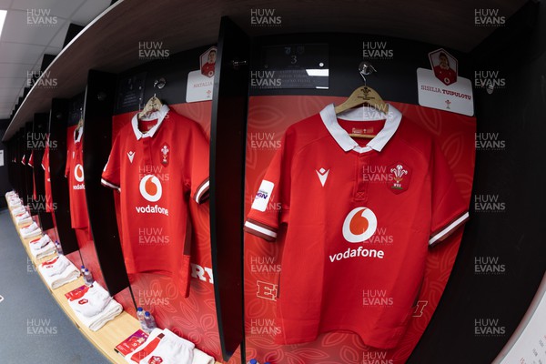 210424 - Wales v France, Guinness Women’s 6 Nations - Catherine Richards Wales match jersey hangs in the changing room ahead of the match