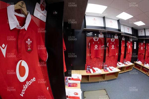 210424 - Wales v France, Guinness Women’s 6 Nations - Catherine Richards Wales match jersey hangs in the changing room ahead of the match