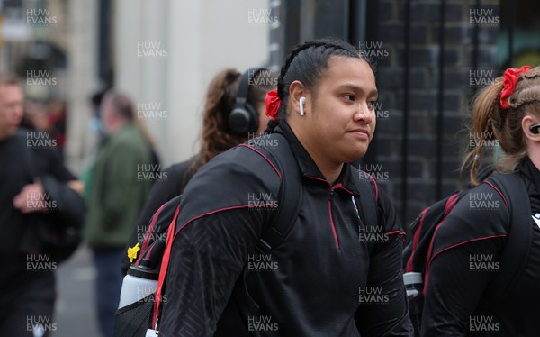 210424 - Wales v France, Guinness Women’s 6 Nations -  Sisilia Tuipulotu of Wales as the Wales team walk from the hotel to the ground ahead of the match