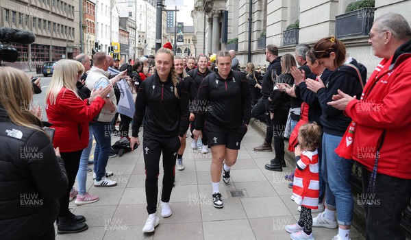 210424 - Wales v France, Guinness Women’s 6 Nations - Captain Hannah Jones leads the Wales team as they walk from the hotel to the ground ahead of the match