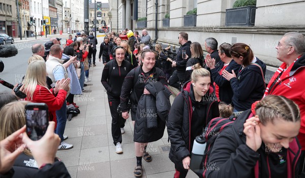 210424 - Wales v France, Guinness Women’s 6 Nations - The Wales team walk from the hotel to the ground ahead of the match