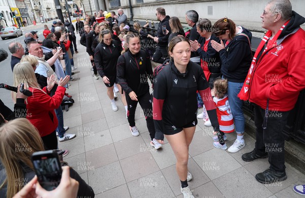 210424 - Wales v France, Guinness Women’s 6 Nations - The Wales team walk from the hotel to the ground ahead of the match