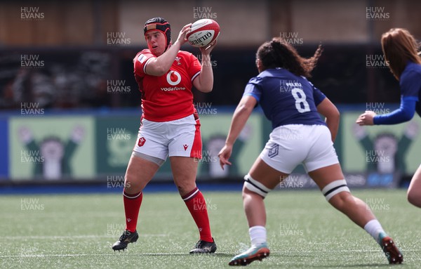 210424 - Wales v France, Guinness Women’s 6 Nations - Carys Phillips of Wales takes the ball