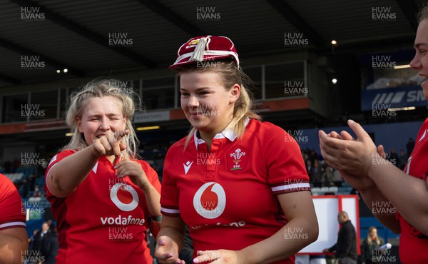 210424 - Wales v France, Guinness Women’s 6 Nations - Mollie Wilkinson of Wales with her first cap at the end of the match