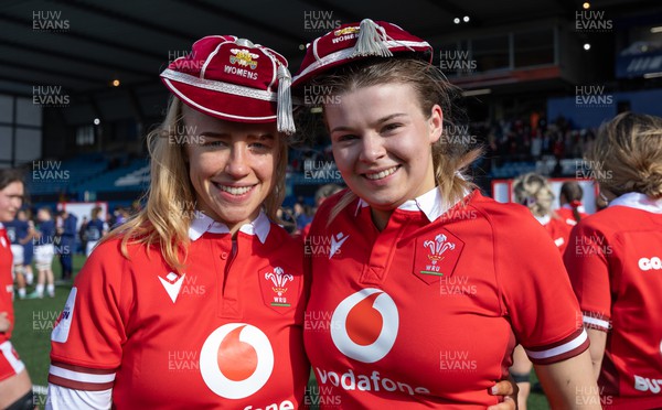 210424 - Wales v France, Guinness Women’s 6 Nations - Catherine Richards and Mollie Wilkinson of Wales with their first caps at the end of the match