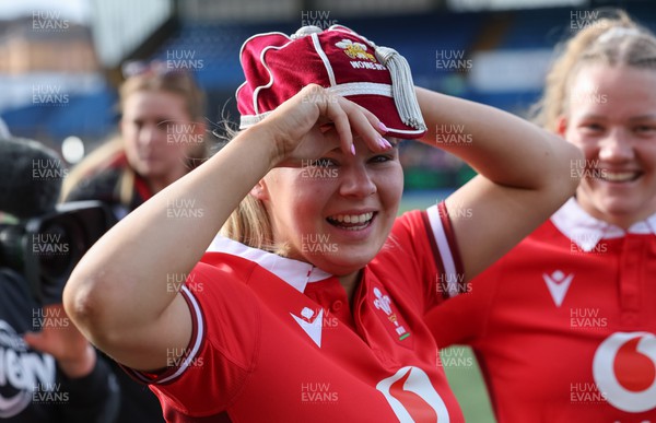 210424 - Wales v France, Guinness Women’s 6 Nations - Mollie Wilkinson of Wales with her first cap at the end of the match
