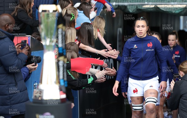 210424 - Wales v France, Guinness Women’s 6 Nations - Manae Feleu of France leads her team out at the start of the match
