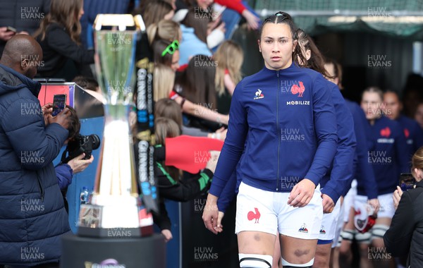 210424 - Wales v France, Guinness Women’s 6 Nations - Manae Feleu of France leads her team out at the start of the match