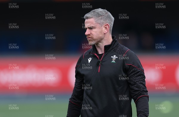 210424 - Wales v France, Guinness Women’s 6 Nations - Eifion Roberts, strength and conditioning coach during warm up