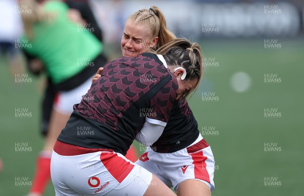 210424 - Wales v France, Guinness Women’s 6 Nations - Courtney Keight of Wales and Catherine Richards of Wales during warm up