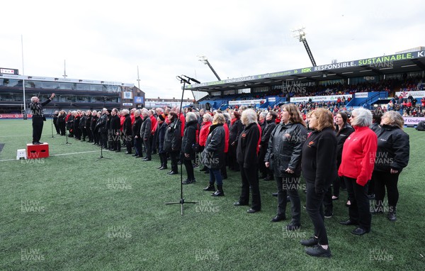 210424 - Wales v France, Guinness Women’s 6 Nations - The choir and band entertain the crowd ahead of the match