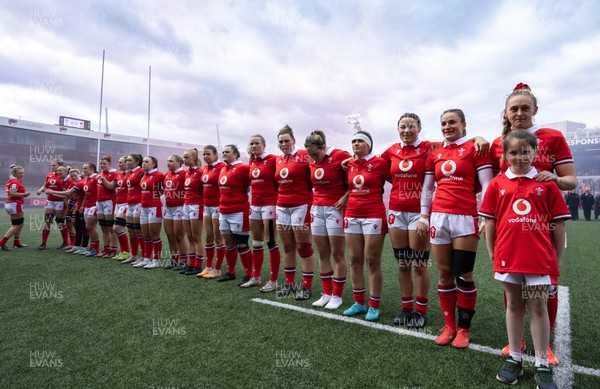 210424 - Wales v France, Guinness Women’s 6 Nations - Hannah Jones of Wales leads her team out to line up for the anthems