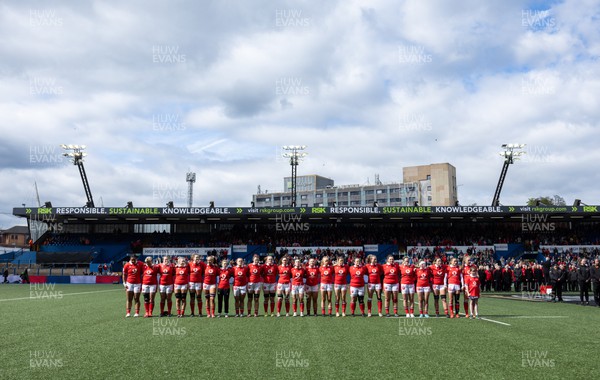 210424 - Wales v France, Guinness Women’s 6 Nations - The Welsh team line up for the anthems