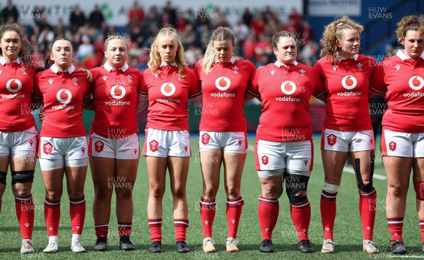 210424 - Wales v France, Guinness Women’s 6 Nations - The Wales team line up for the anthems
