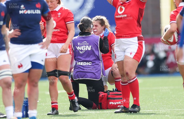 210424 - Wales v France, Guinness Women’s 6 Nations - Natalia John of Wales receives treatment from Dr Gwennan Williams