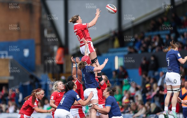 210424 - Wales v France, Guinness Women’s 6 Nations - Alisha Butchers of Wales takes the line out