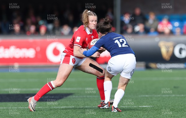 210424 - Wales v France, Guinness Women’s 6 Nations -Carys Cox of Wales takes on Gabrielle Vernier of France