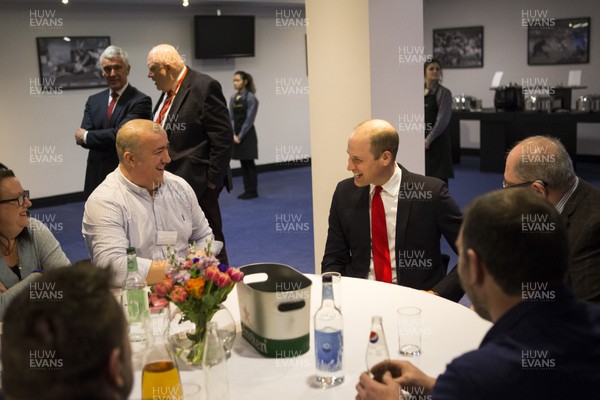 220220 - Wales v France - Guinness 6 Nations - HRH Prince William talks to injured players, members of the Welsh Rugby Charitable Trust before the game