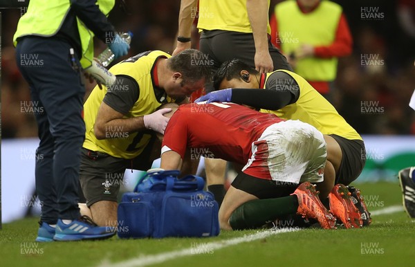 220220 - Wales v France - Guinness 6 Nations - George North of Wales is seen to by medics before leaving the field