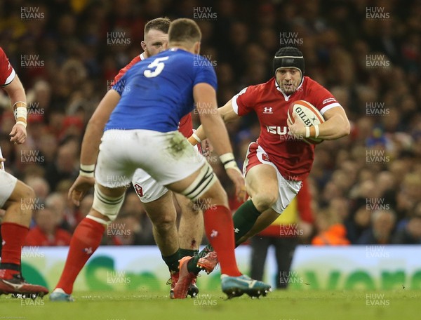 220220 - Wales v France, Guinness Six Nations Championship 2020 - Leigh Halfpenny of Wales takes on Paul Willemse of France