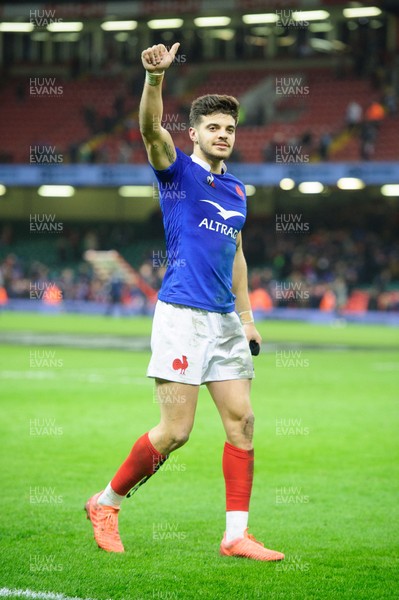 220220 - Wales v France - Guinness Six Nations - Romain Ntamack of France celebrates their victory 