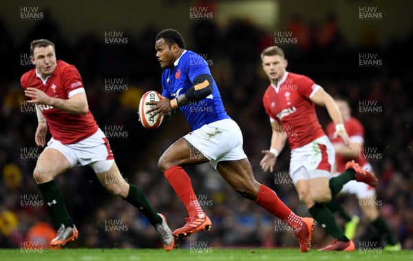 220220 - Wales v France - Guinness Six Nations - Virimi Vakatawa of France gets into space