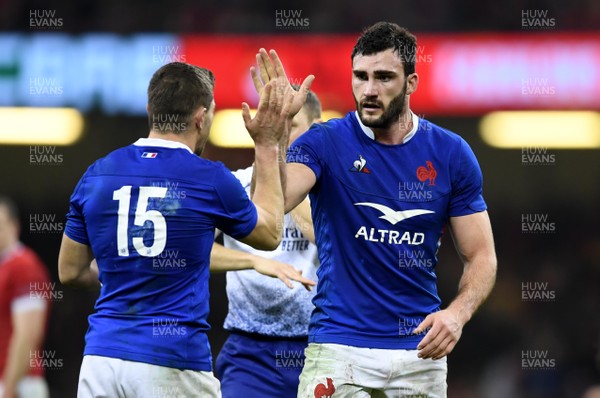 220220 - Wales v France - Guinness Six Nations - Charles Ollivon of France celebrates with Anthony Bouthier (15)
