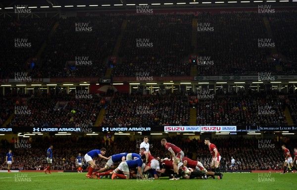 220220 - Wales v France - Guinness Six Nations - A general view of a scrum
