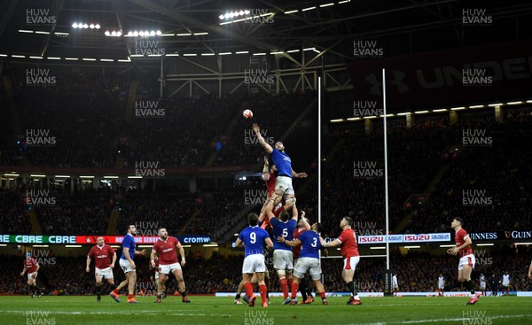 220220 - Wales v France - Guinness Six Nations - Charles Ollivon of France takes line out ball