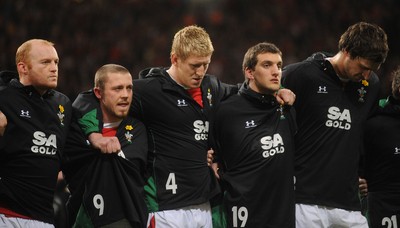 26.02.10 - Wales v France - RBS Six Nations 2010 - Bradley Davies during a minutes silence in honor of his mother Cheryl who died last week. 