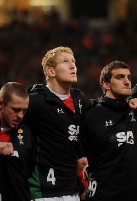 26.02.10 - Wales v France - RBS Six Nations 2010 - Bradley Davies during a minutes silence in honor of his mother Cheryl who died last week. 