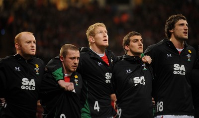 26.02.10 - Wales v France - RBS Six Nations 2010 - Bradley Davies during a minutes silence in honor of his mother Cheryl who died last week. 