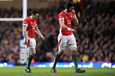 26.02.10 - Wales v France - RBS Six Nations 2010 - Stephen Jones and Luke Charteris of Wales look dejected. 