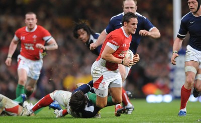 26.02.10 - Wales v France - RBS Six Nations 2010 - Lee Byrne of Wales is tackled Alexis Palisson of France. 