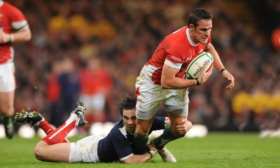 26.02.10 - Wales v France - RBS Six Nations 2010 - Lee Byrne of Wales is tackled by Morgan Parra of France. 