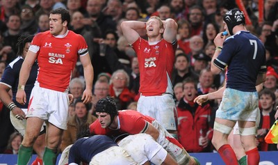 26.02.10 - Wales v France - RBS Six Nations 2010 - Bradley Davies of Wales shows his disappointment as his team loses the ball. 