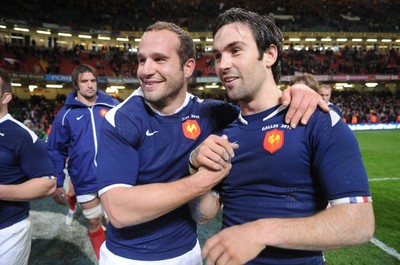 26.02.10 - Wales v France - RBS Six Nations 2010 - Frederic Michalak(L) and Morgan Parra of France celebrate win at the end of the game. 