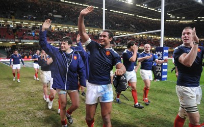 26.02.10 - Wales v France - RBS Six Nations 2010 - Thierry Dusautoir of France celebrates win. 