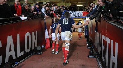 26.02.10 - Wales v France - RBS Six Nations 2010 - French players celebrate win with fans as the walk up the tunnel. 