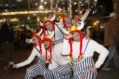 26.02.10 Wales v France - RBS 6 Nations -   French supporters enjoy the atmosphere on Westgate Street before the game. 