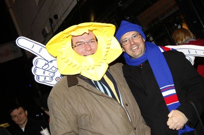 26.02.10 Wales v France - RBS 6 Nations -  Welsh & French supporters enjoy the atmosphere on Westgate Street before the game. 